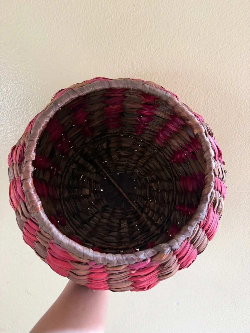 Pottery Barn- Handwoven Red and Brown Decorative Storage Basket with Lid
